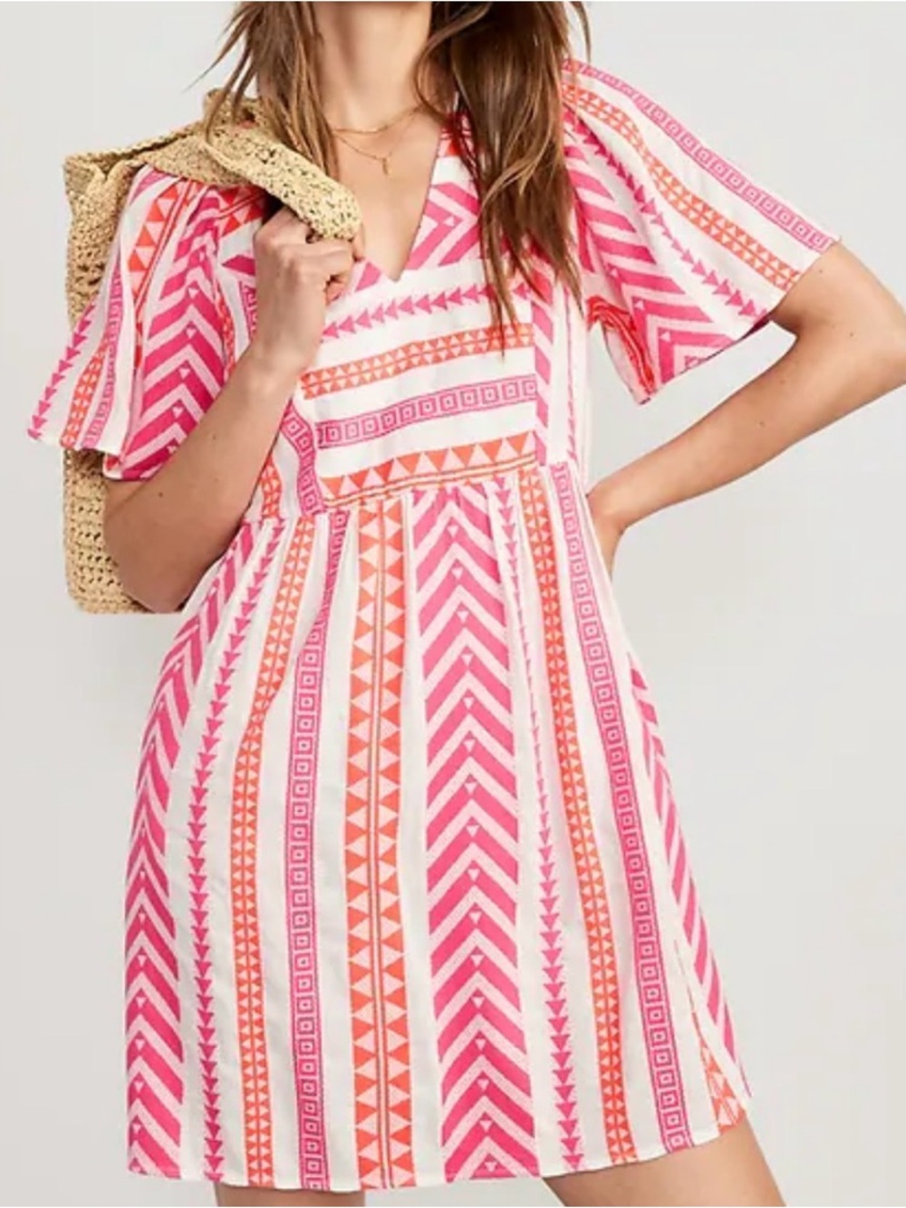Old Navy Summer V‑Neck Mini Swing Pink Dress Size Small